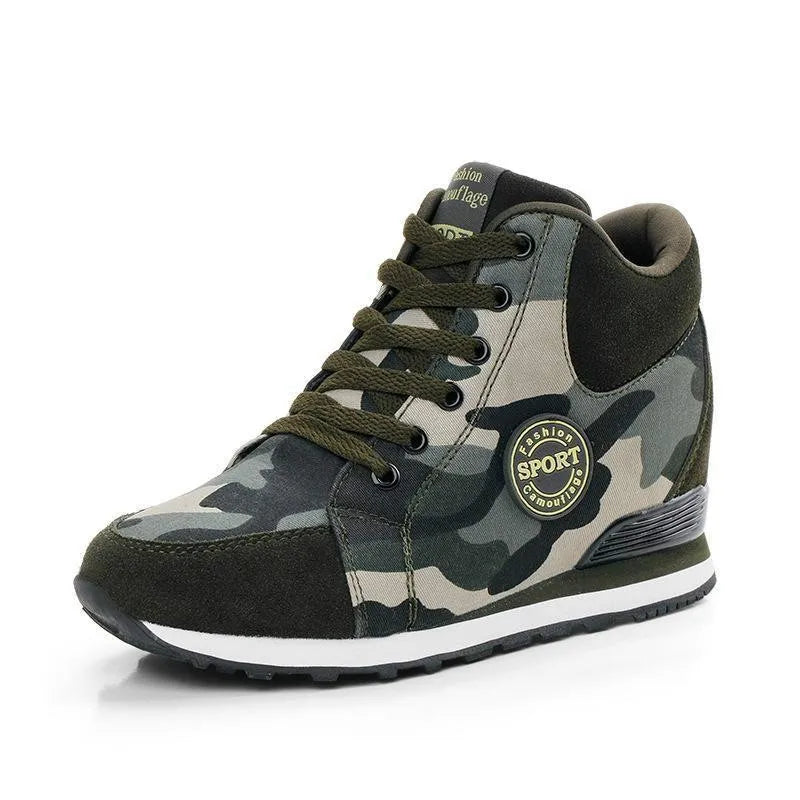 Spring High Top Wedge Platform Sneakers Women Casual Shoes Hidden Heels Ladies Sneakers Camouflage Basket Femme 42