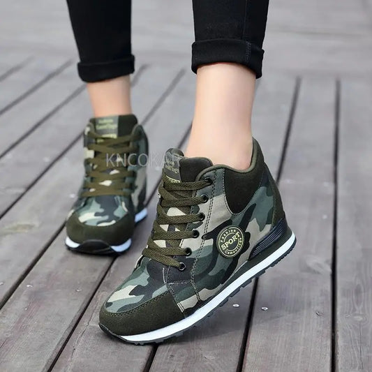 Spring High Top Wedge Platform Sneakers Women Casual Shoes Hidden Heels Ladies Sneakers Camouflage Basket Femme 42