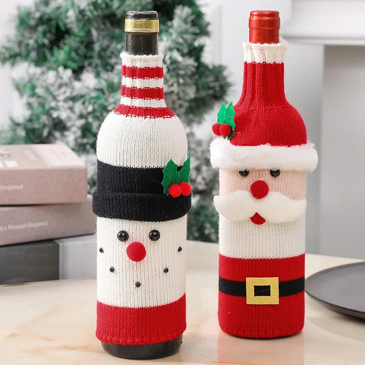 Christmas Santa Knitted Wine Bottle Cover Holiday Decoration for Red Wine Champagne Bottles Restaurant Party Scene