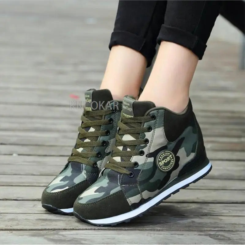 Spring High Top Wedge Platform Sneakers Women Casual Shoes Hidden Heels Ladies Sneakers Camouflage Basket Femme 42