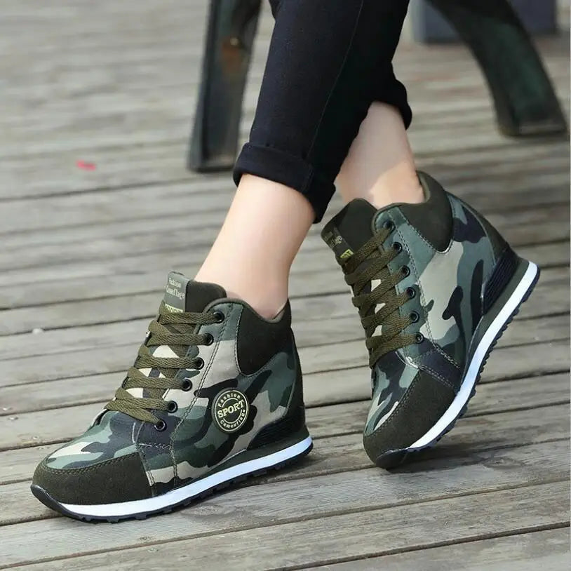Spring High Top Wedge Platform Sneakers Women Casual Shoes Hidden Heels Ladies Sneakers Camouflage Basket Femme 42