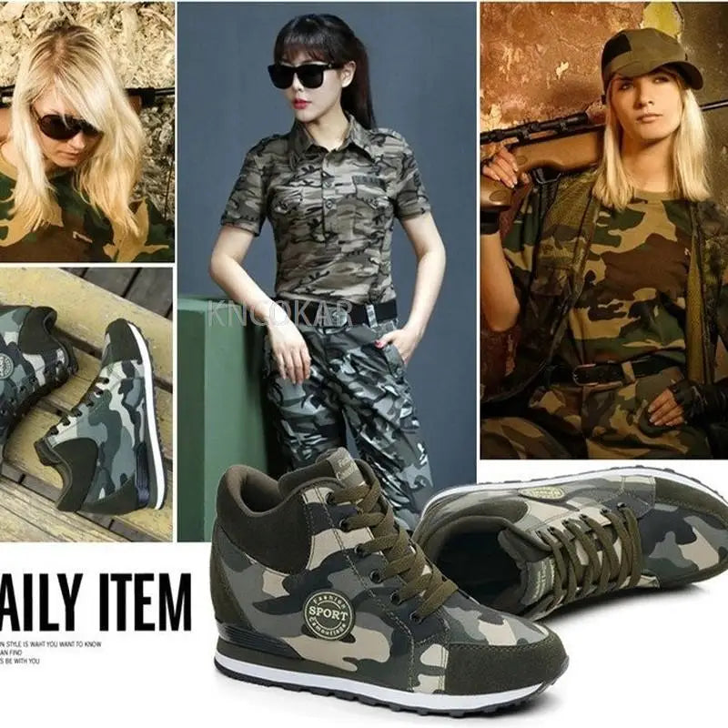 Spring High Top Wedge Platform Sneakers Women Casual Shoes Hidden Heels Ladies Sneakers Camouflage Basket Femme 42