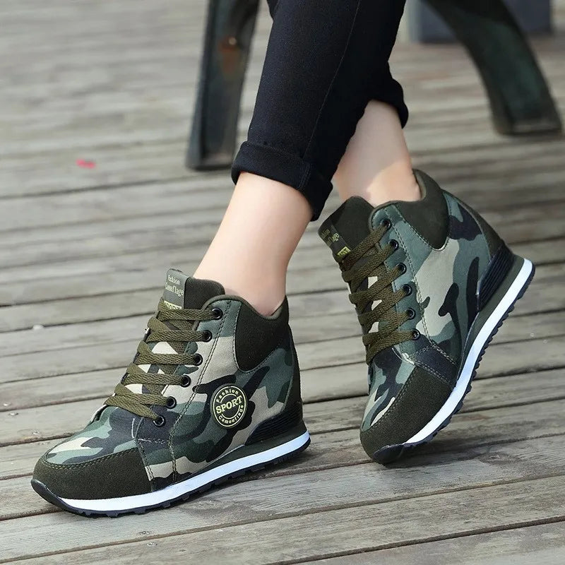 Spring High Top Wedge Platform Sneakers Women Casual Shoes Hidden Heels Ladies Sneakers Camouflage Basket Femme 42