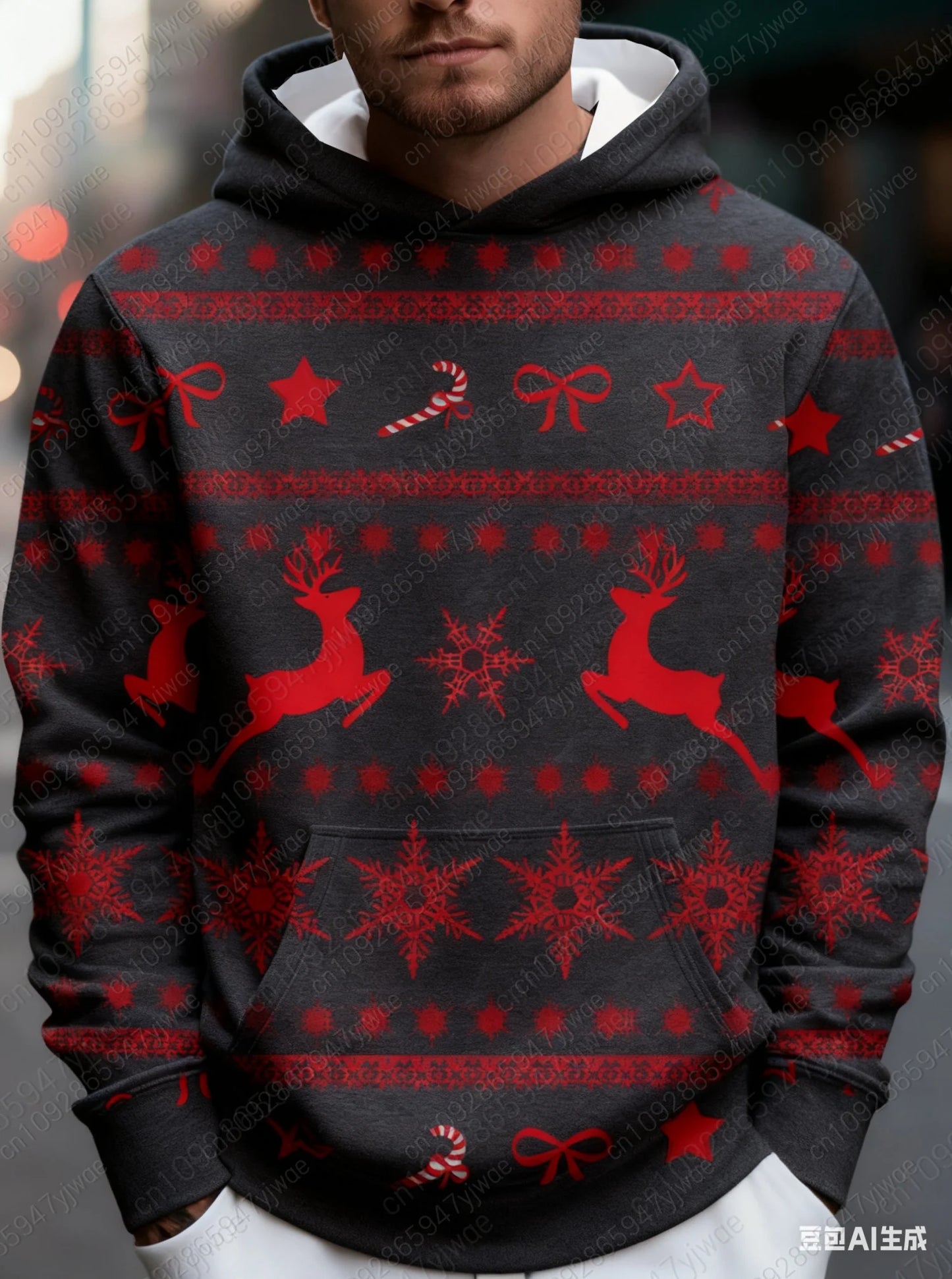 2025 Winter Mens Christmas Sweater Hoodie Red White Snowflake Reindeer Graphic Hooded Hoodies Hombre Men Women Hoodie men Tops